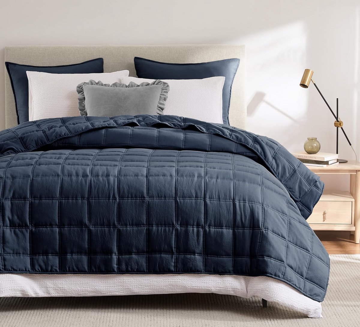 sprei 270x300 blauw, zacht bedovertrek, gewatteerd deken van microvezel voor bed, sofa, bank (zonder kussenbeschermer), karo-patroon, knuffeldeken, woondeken, sofaovertrek, Oeko-TEX, lente