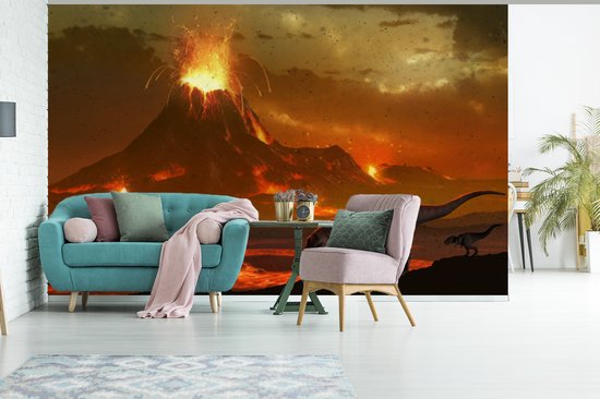 Papier peint photo vinyle - Une illustration de la fin des dinosaures largeur 405 cm x hauteur 260 cm - Tirage photo sur papier peint (disponible en 7 tailles)