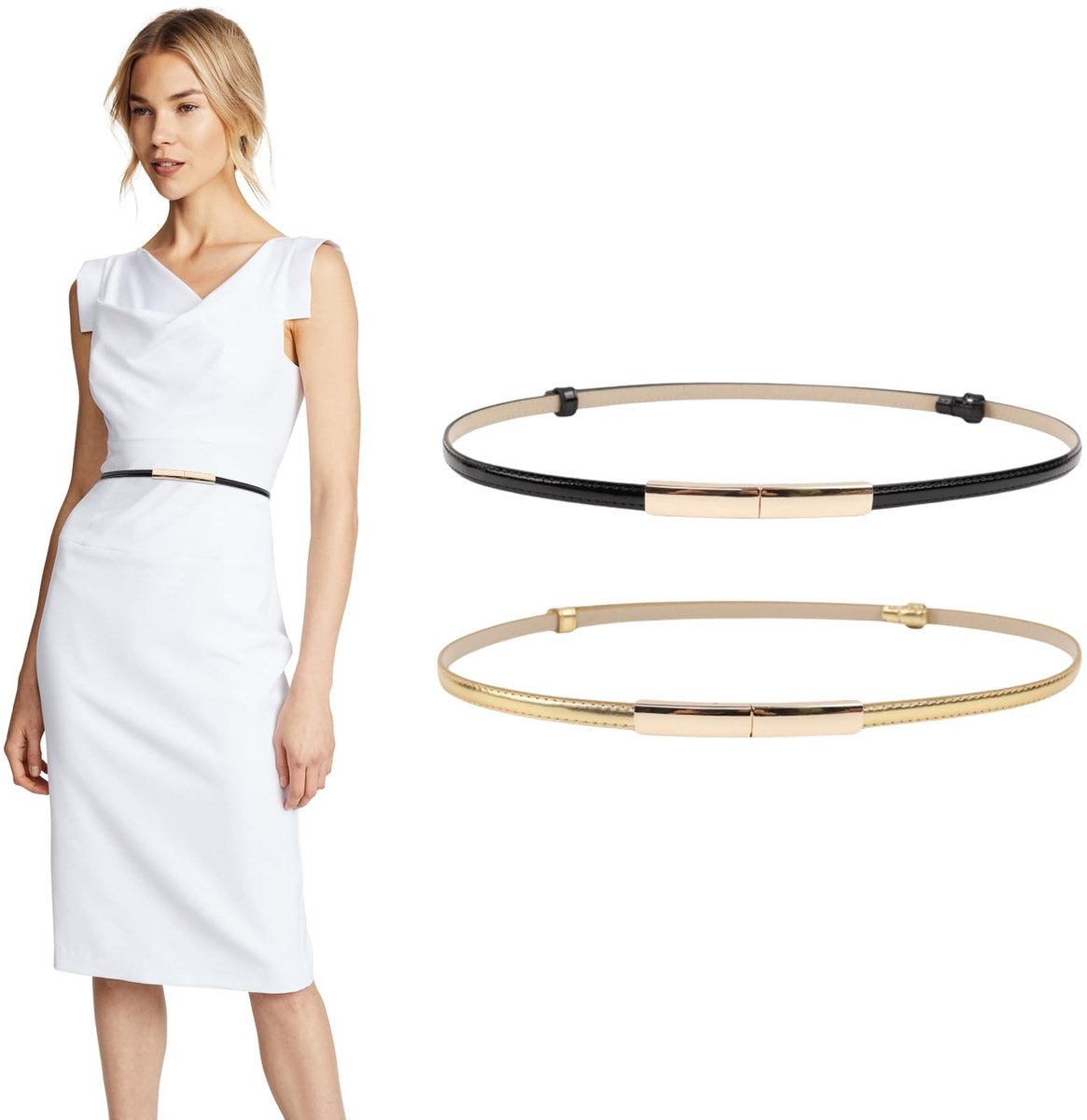 Dailygoods- Tailleriem Verstelbaar - Damesriem Leer - Dames Riem Elastisch - Dames Riem Goud/Zwart - 2 Stuks - 95 cm Lang