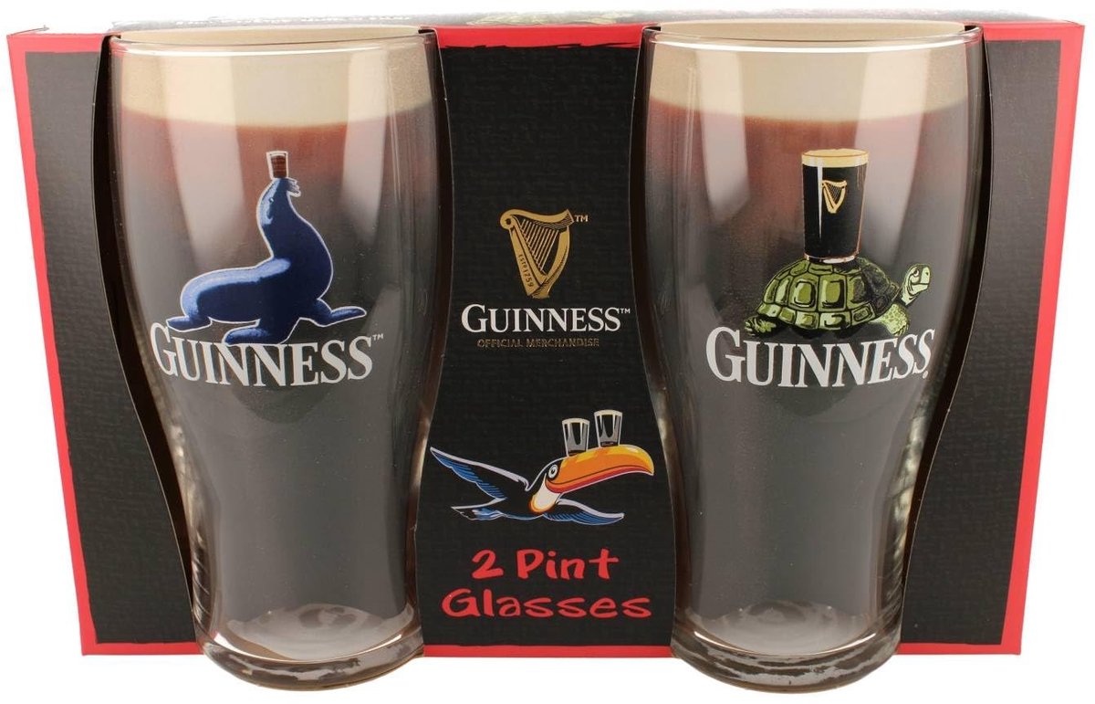 Dailygoods- Pintglas Set van 2 - Officiële Guinness Glazen - Bierglazen met Seal/Tortoise Ontwerp - Perfect voor Thuisbars - Ideaal Vaderdag Cadeau - Bierglas