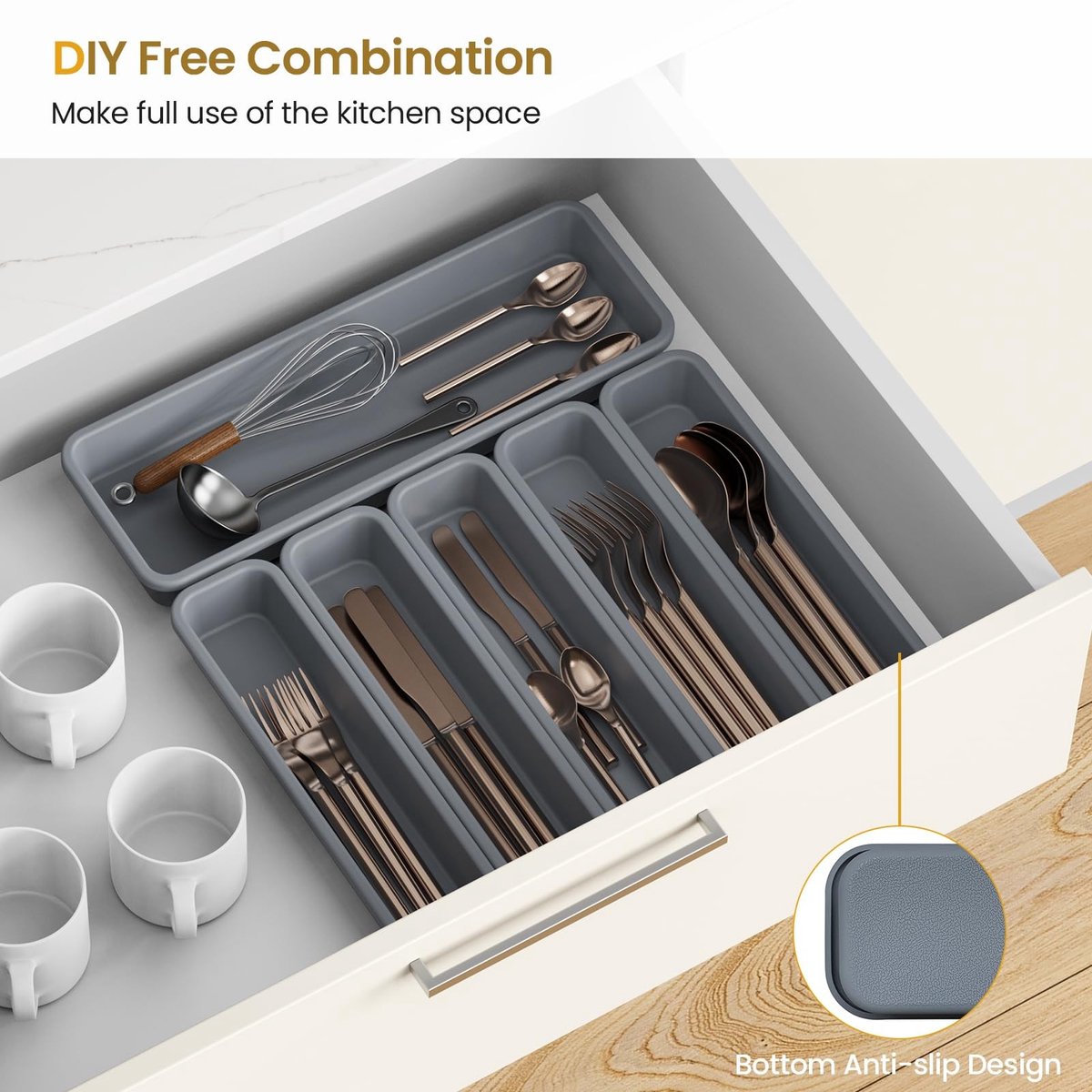 Dailygoods- Bestekbak 6 Stuks - Siliconen Lade-organizer - Voedselveilig - Antislip - Hittebestendig tot 200 °C - Flexibel en Drukbestendig