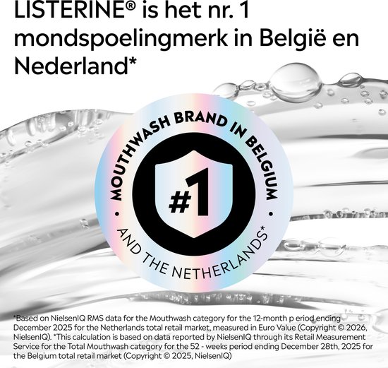 Listerine mondspoeling merk nr. 1 in België en Nederland met een schildlogo.