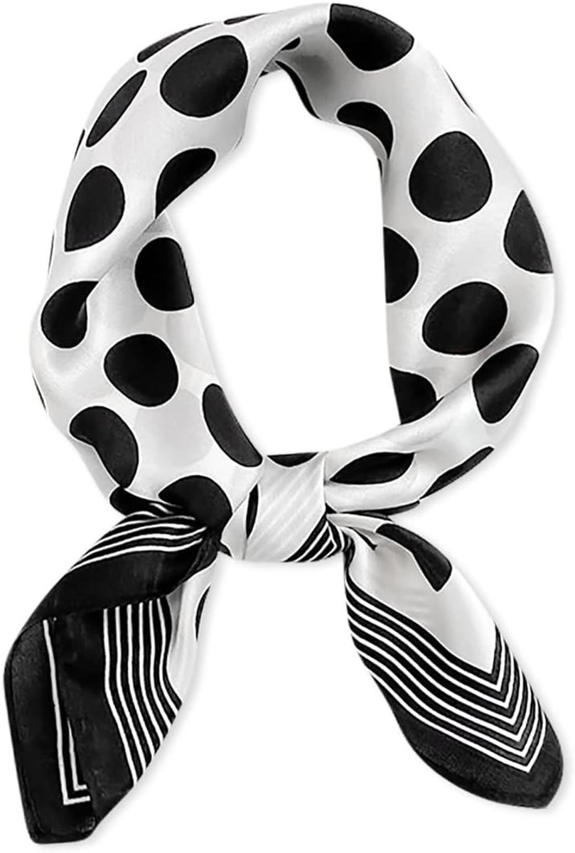Retro Zijden Sjaal voor Vrouwen met Klassieke Polka Dot Print en Zachte Satijnafwerking voor Hals en Haar