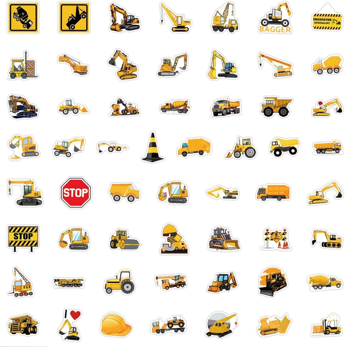 Vrachtwagen en Bouwvoertuigen Stickers Set van 55 Stuks, Waterdichte Vinyl Stickers voor Skateboard, Laptop en Flessen, Perfect Cadeau voor Kinderen en Volwassenen