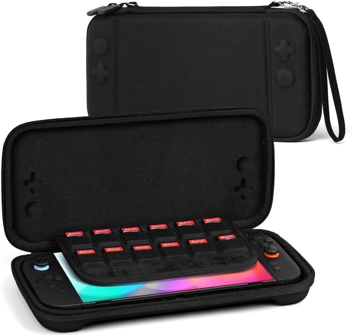 Tasje voor Nintendo Switch 2 met 12 Kaartensteckplaatsen en Robuste Schutshuls van 600D Polyester - Zwart