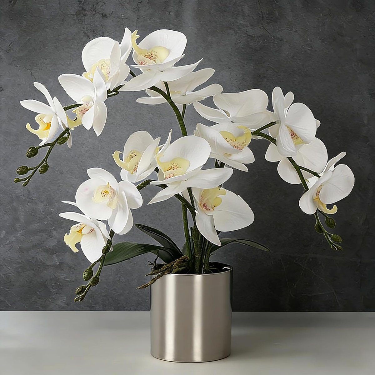 SnelShoppen - Kunstorchideebloem met Vaas, Witte Orchidee Bonsai Faux Orchidee Phalaenopsis Plantenpot Arrangementen voor Woondecoratie, Inclusief Zil