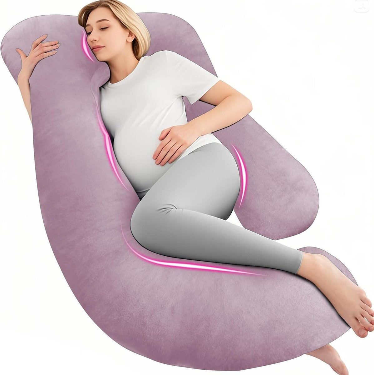 Zwangerschapskussen J-Vorm - Lichaamskussen Slapen - Comfortabel Slapen - Verstelbare Steun - 140x70 cm - Roze