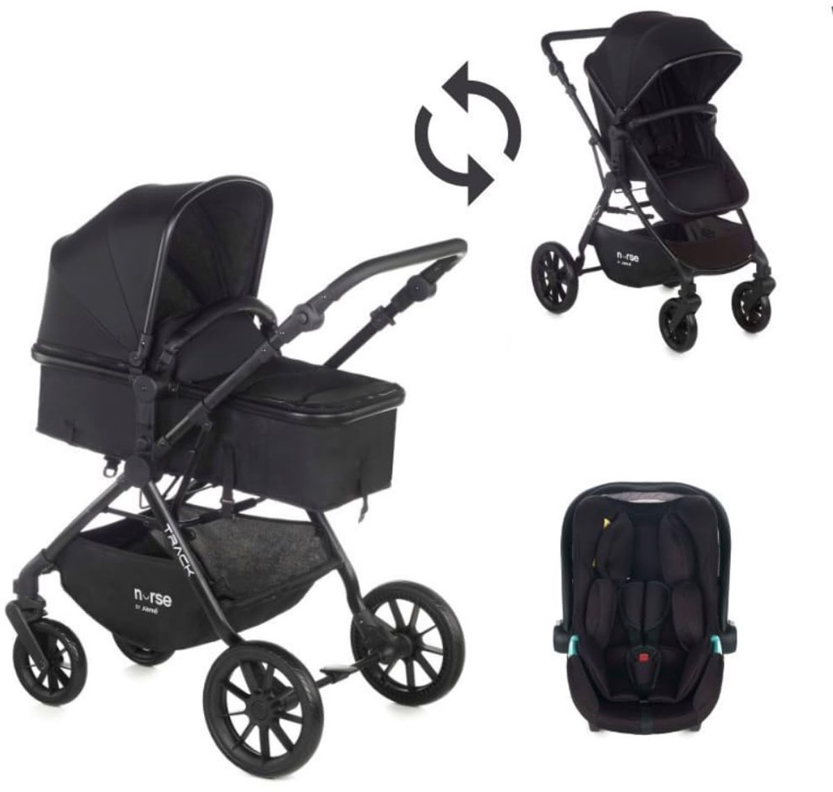 SnelShoppen - Nurse Track 2-in-1 Kinderwagen + Draagzak, Hangmat Converteerbaar tot Reiswieg, Compact Opvouwbaar, Met Regenhoes en Tas, Zwart voor Kin