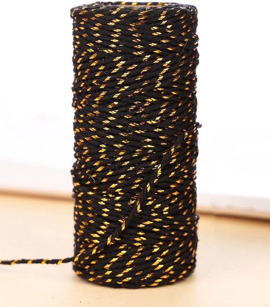 Zwarte Binding Draad 1.5 mm - Katoenen Touw voor Creatieve Projecten, Cadeauverpakking en Kerstdecoratie