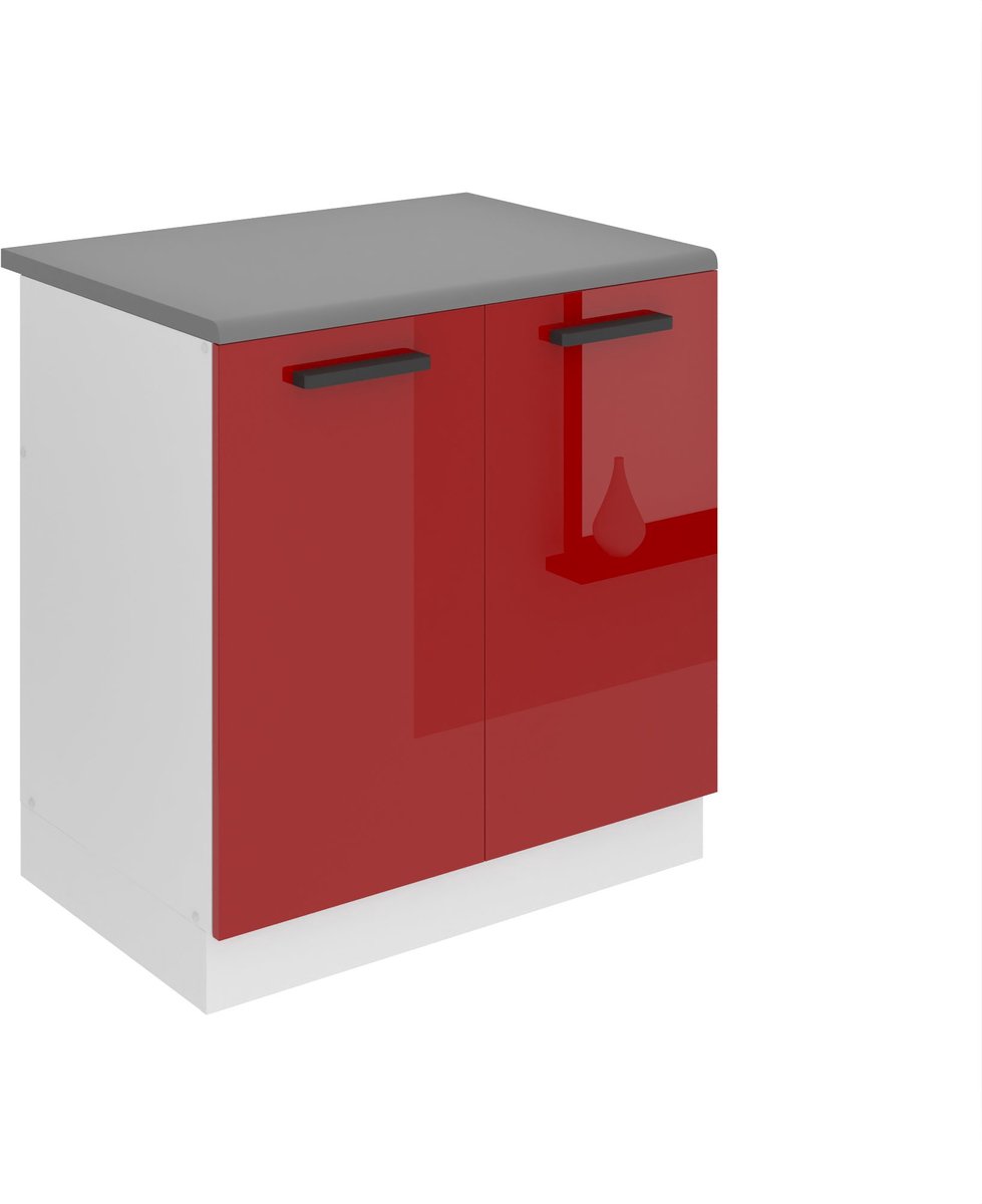 BELINI Spoelbakkast SDZ 80 cm met 2 Deuren met Werkblad - Rood Hoogglans