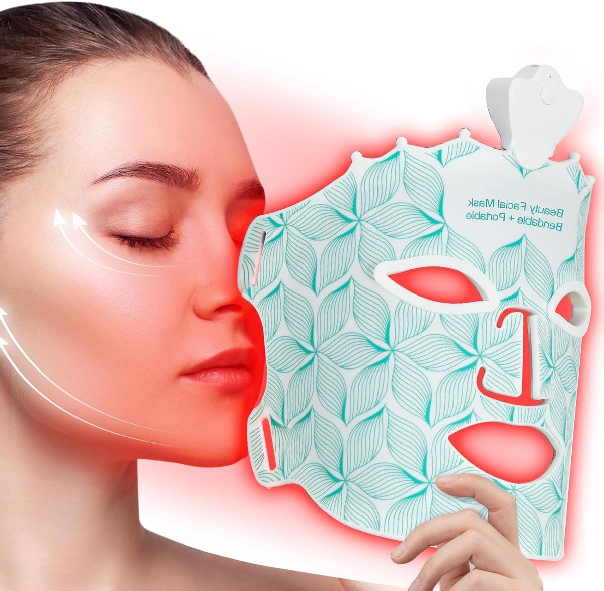Gezichtsmasker LED - Gezichtsbehandeling Photon - Huidverbetering Thuis - 7 Kleuren Lichttherapie - Draadloos Oplaadbaar - Wit
