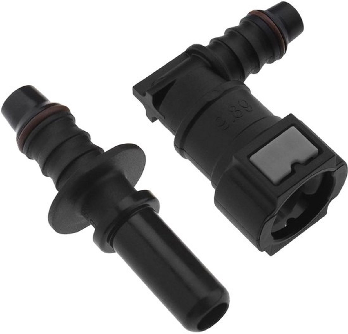 Brandstofpijp Connector - Elleboog en Rechte Slangkoppeling - Zwart - Brandstofleiding Adapter - Geschikt voor Auto - 2 Stuks