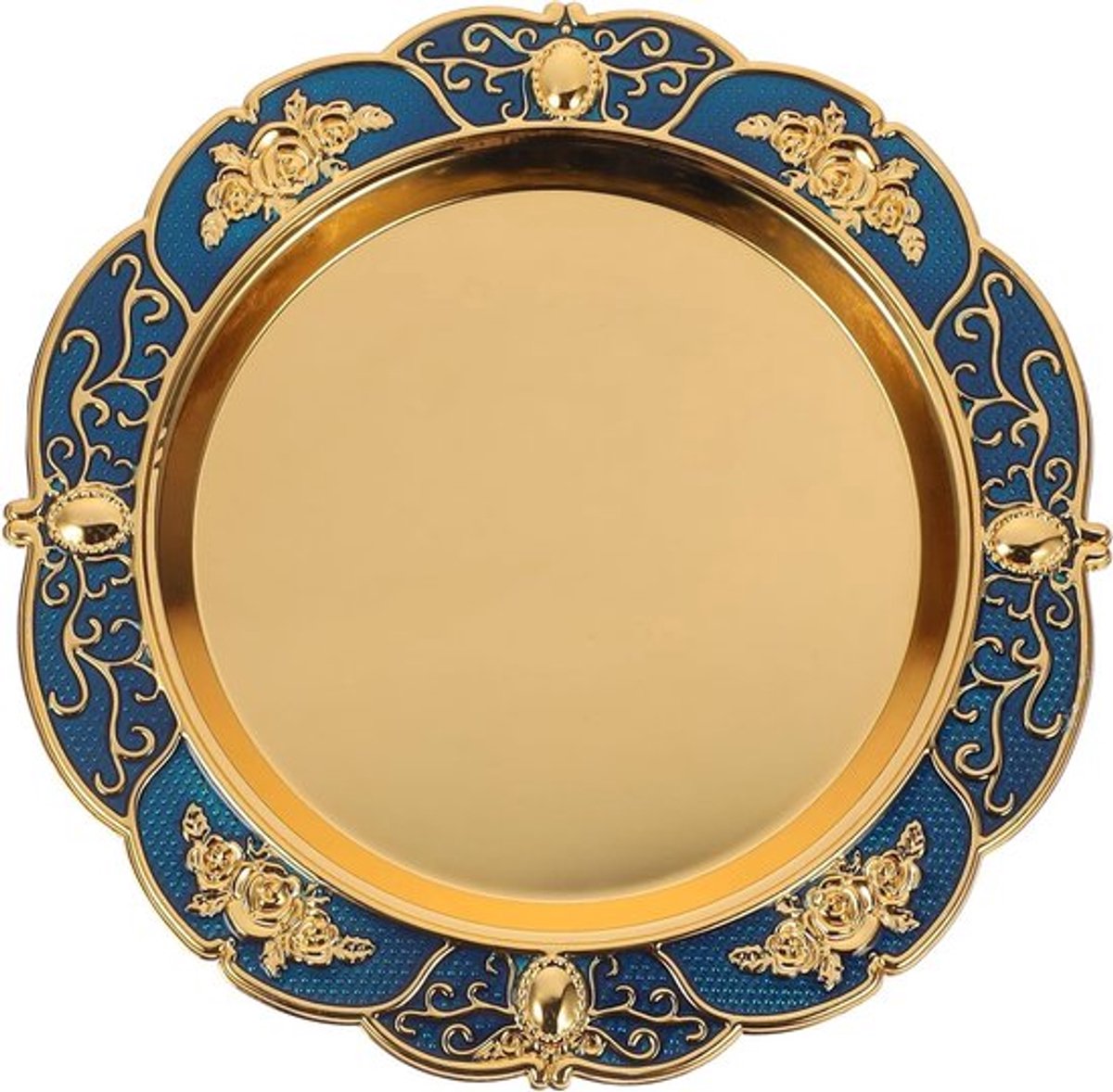 Elegante ronde gouden serveerschaal voor gebak, sandwiches en snacks - Marokkaanse en Turkse stijl, perfect voor feesten en tafeldecoratie