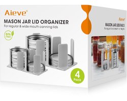 SnelShoppen - AIEVE Mason Jar Deksel Organizer 4 Pack - Inblikkende Deksel Opbergrek voor Brede en Regelmatige Monddeksels - Ideaal voor Keuken, Koken
