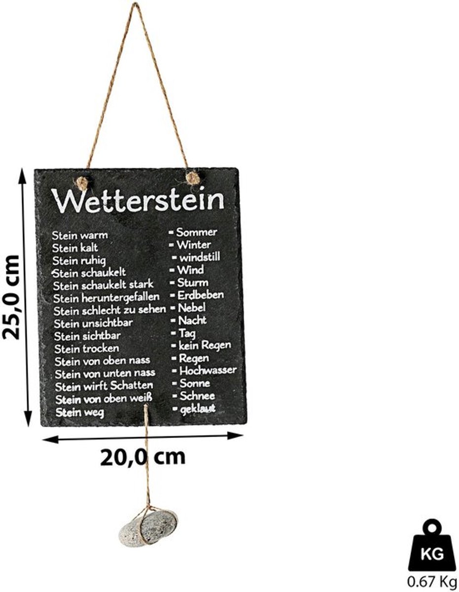 Weerstation - Leisteen weerbord - Decoratie voor huis en tuin - Grijs - Weerstation met steen - Geschikt voor binnen en buiten - Leisteen