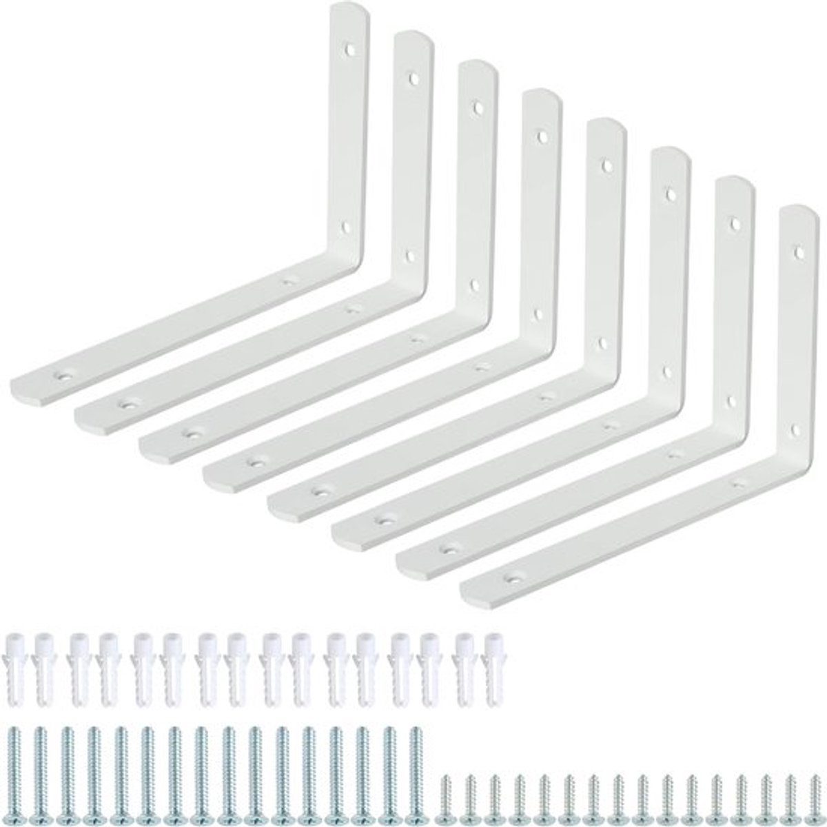 8 Stuks Witte Planksteunen, 100mm x 150mm x 20mm Metalen L-Beugels, Stevige Wandbeugels voor Planken, Muurbeugels voor Hoeksteunen en Rechte Hoekbeugels voor Thuis en Kantoor