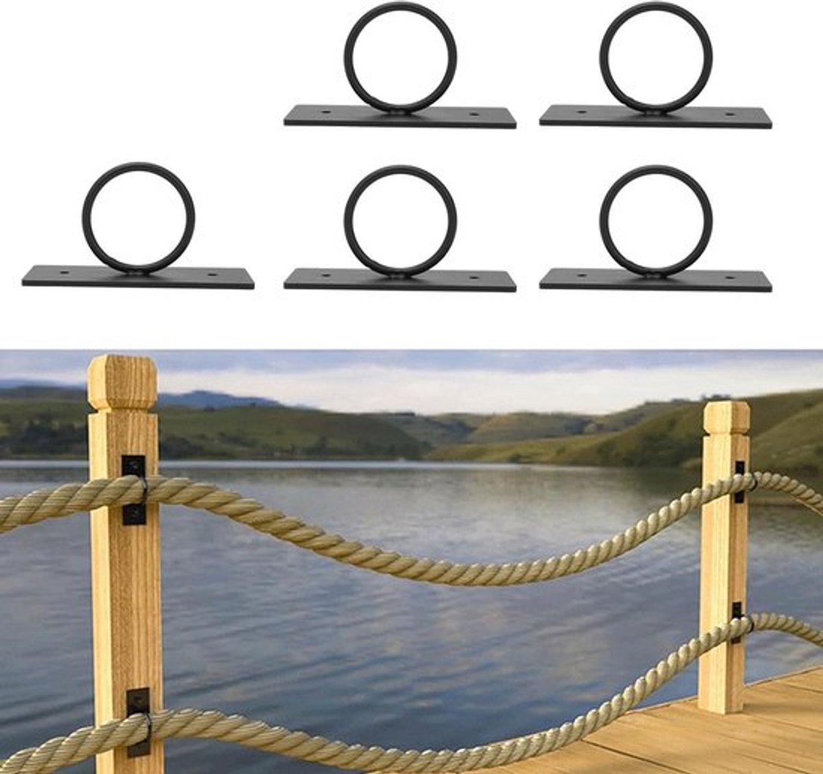 Decoratieve Touwsteunen, 5 Stuks Touwrail Haken, Rvs Beugels voor Wandmontage, Ideaal voor