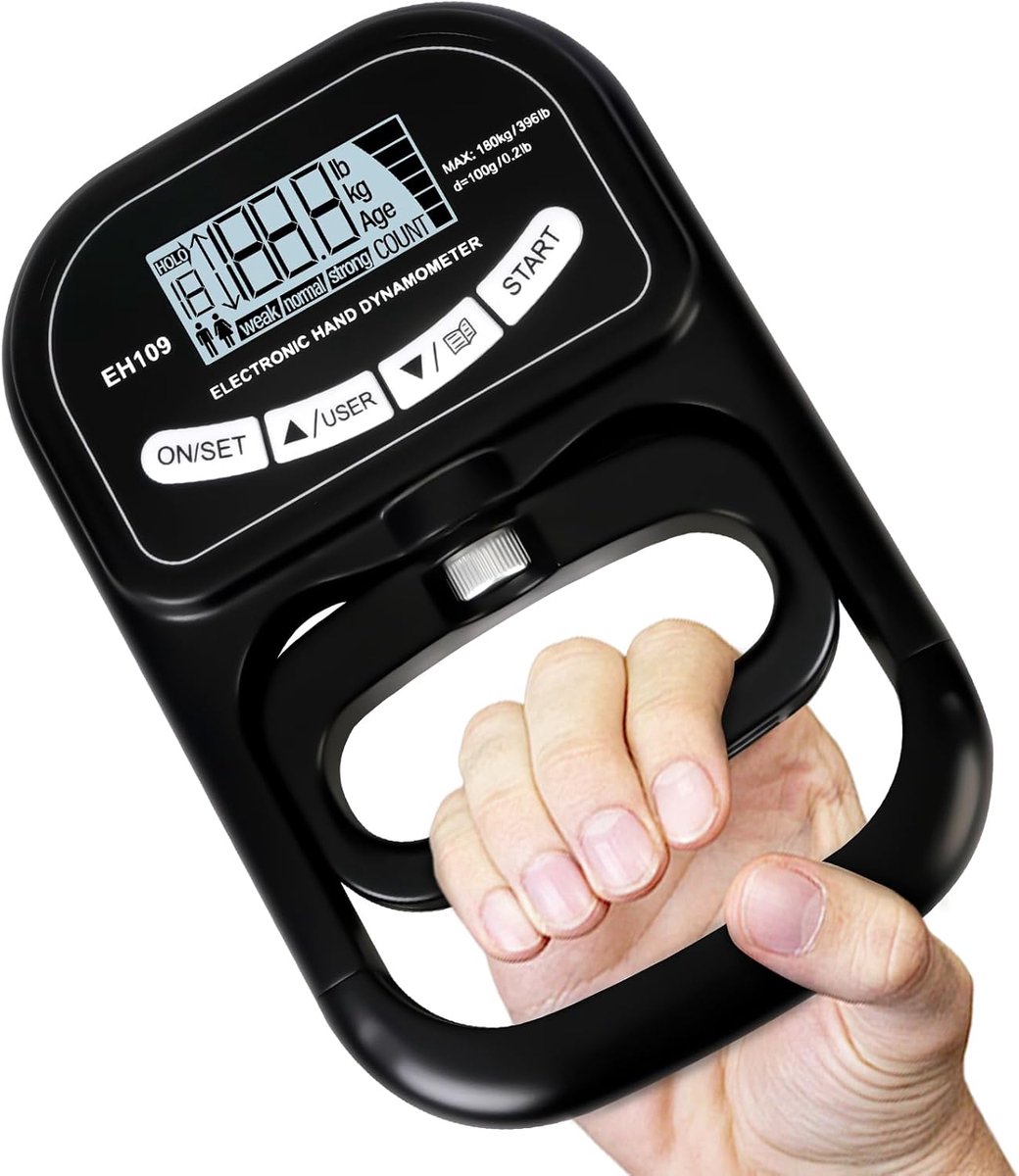 Thijox - Digitale Handkrachtmeter 180KG/396lbs, Handdynamometer met 19 Opnamegroepen, LCD-Display, Grip Strength Trainer met USB-Oplaadkabel