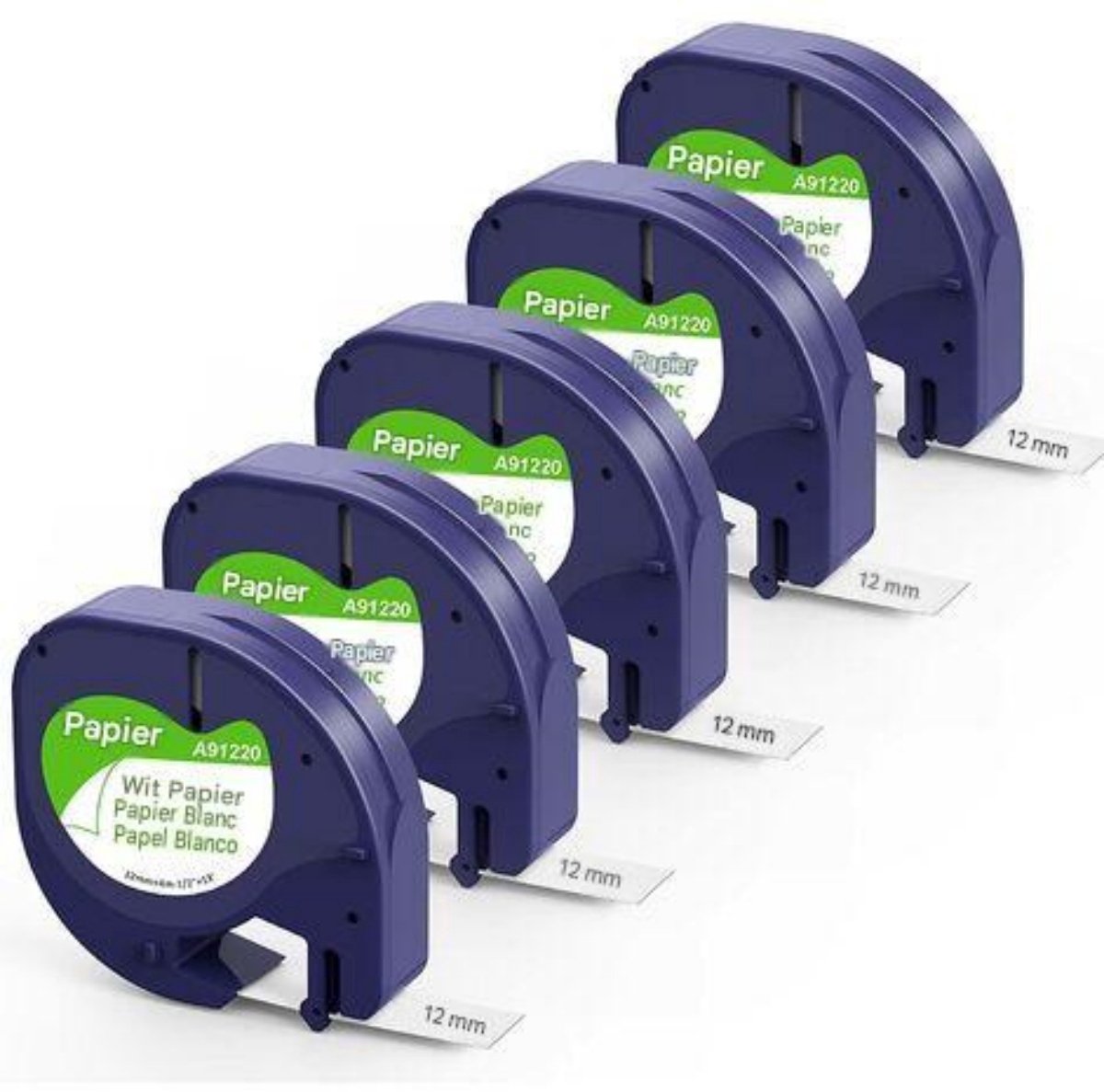 GELLDG 5 Stuks Schrijfbanden - Etikettenband - 12mm x 4m Wit met Zwarte Tekst - Geschikt voor Dymo LetraTag 91200/91330 - Plastic