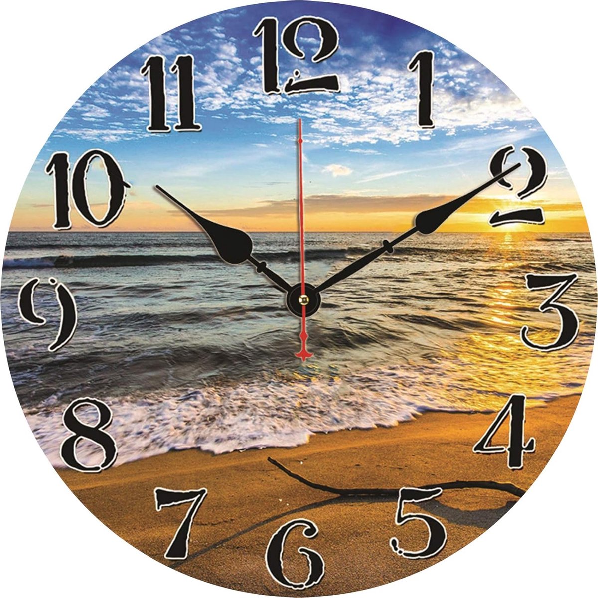 SnelShoppen - Wellen Zonsondergang Wandklok 34 cm, Stil Nicht Tikkend Batterijbedreven Klok, Makkelijk Te Lezen Decoratief voor Slaapkamer, Keuken, Wo