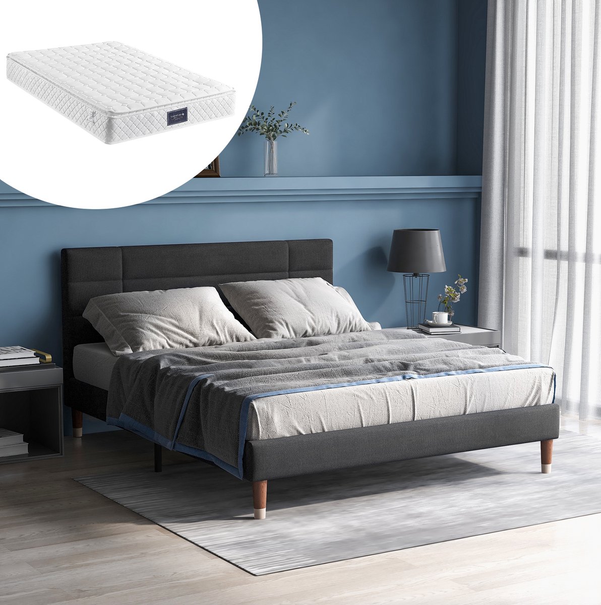 DESMIU Gestoffeerd Bed 140x200cm – Tweepersoons Bedframe Met Hoofdbord En Lattenbodem – Opbergruimte Onder Bed – Voor Volwassenen – Grijs – Zonder Matras