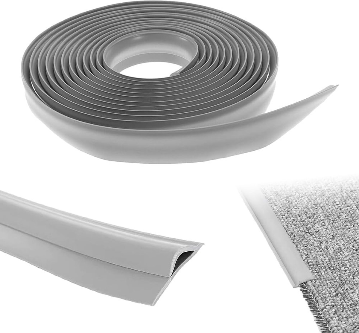 Zelfklevende Randstrip voor Tapijten, PVC Overgangsstrips voor Vloeren, Overgang van Tapijt naar Houten Vloer, Grijs (5m) - Ideaal voor Vloerafwerking en Bescherming