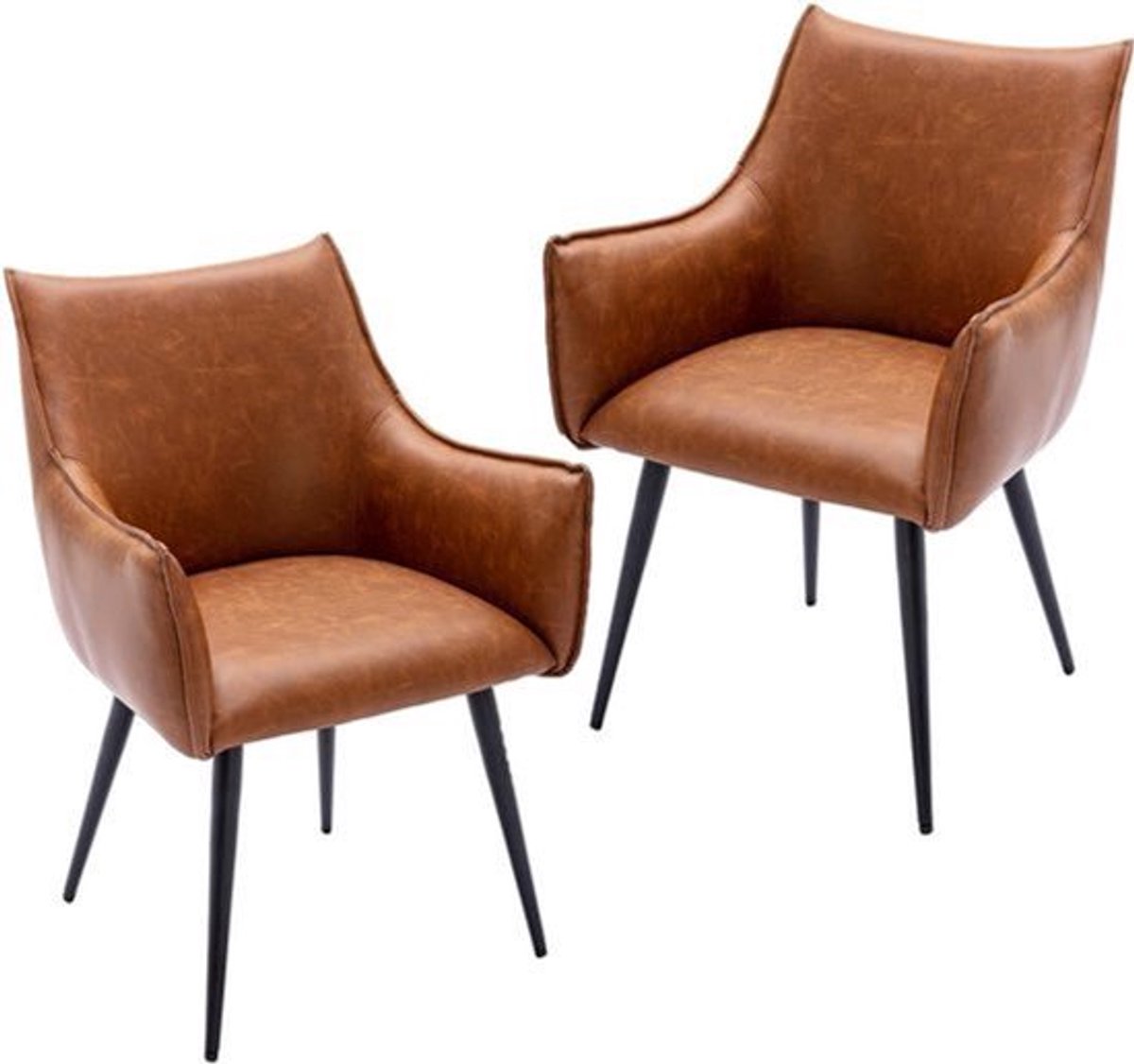 Fauteuil – Relaxstoel – Zetel – Loungestoel – Set van 2 – Modern Design – Bruin PU Leer – 