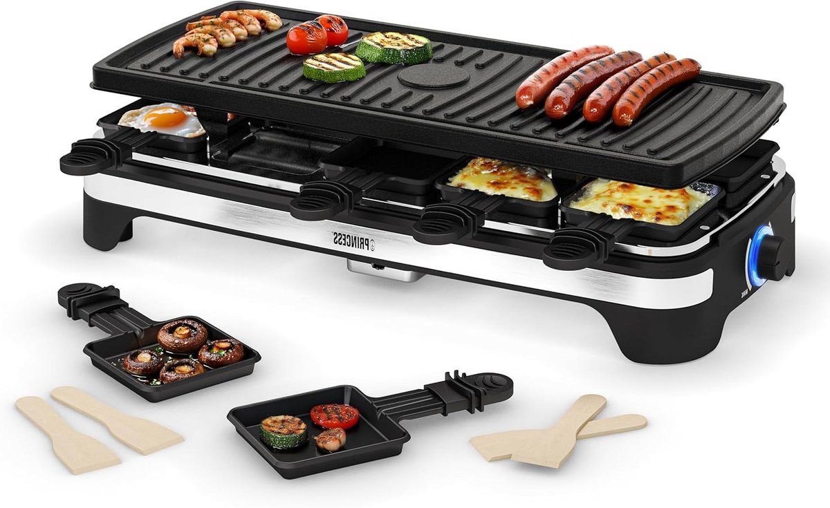 Gourmetstel 10 personen - Elektrisch bakstel - Gezellig tafelen - Afneembare bakplaat - 21x49 cm - Zwart