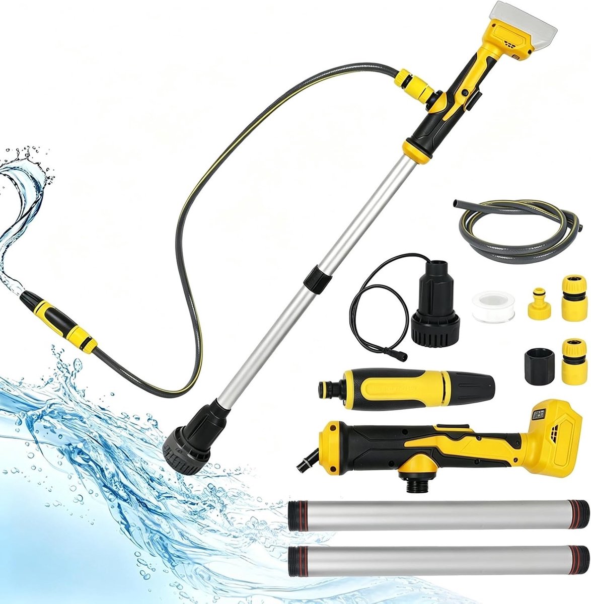 Draadloze transferpomp voor snelle wateroverdracht, 3600 l/u, met slangaansluiting en wateruitgang, ideaal voor tuin, zwembad en keldergebruik