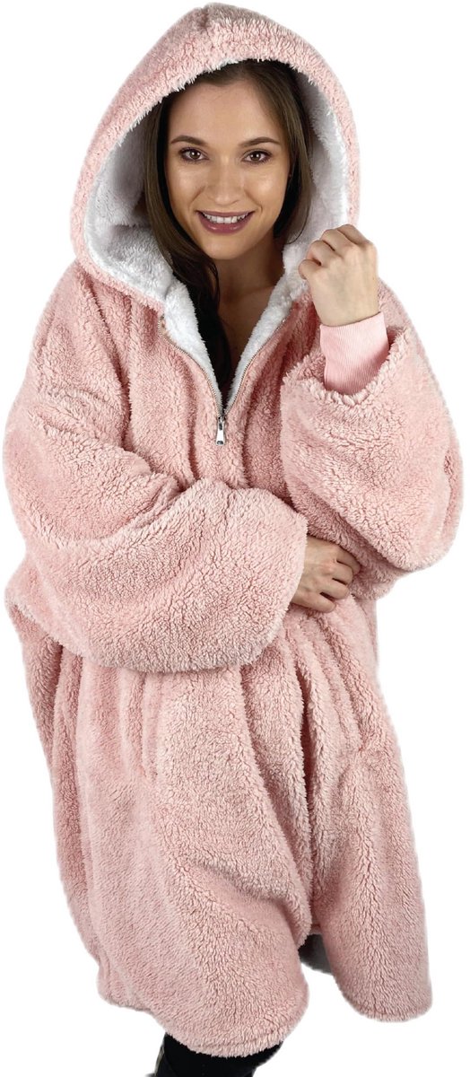 SnelShoppen - Trekki Dekenhoodie Oversized Capuchondeken, Sherpa & Fleece Draagbare Deken voor Dames en Heren, Comfortabele Pluizige Hoodie, The Big S
