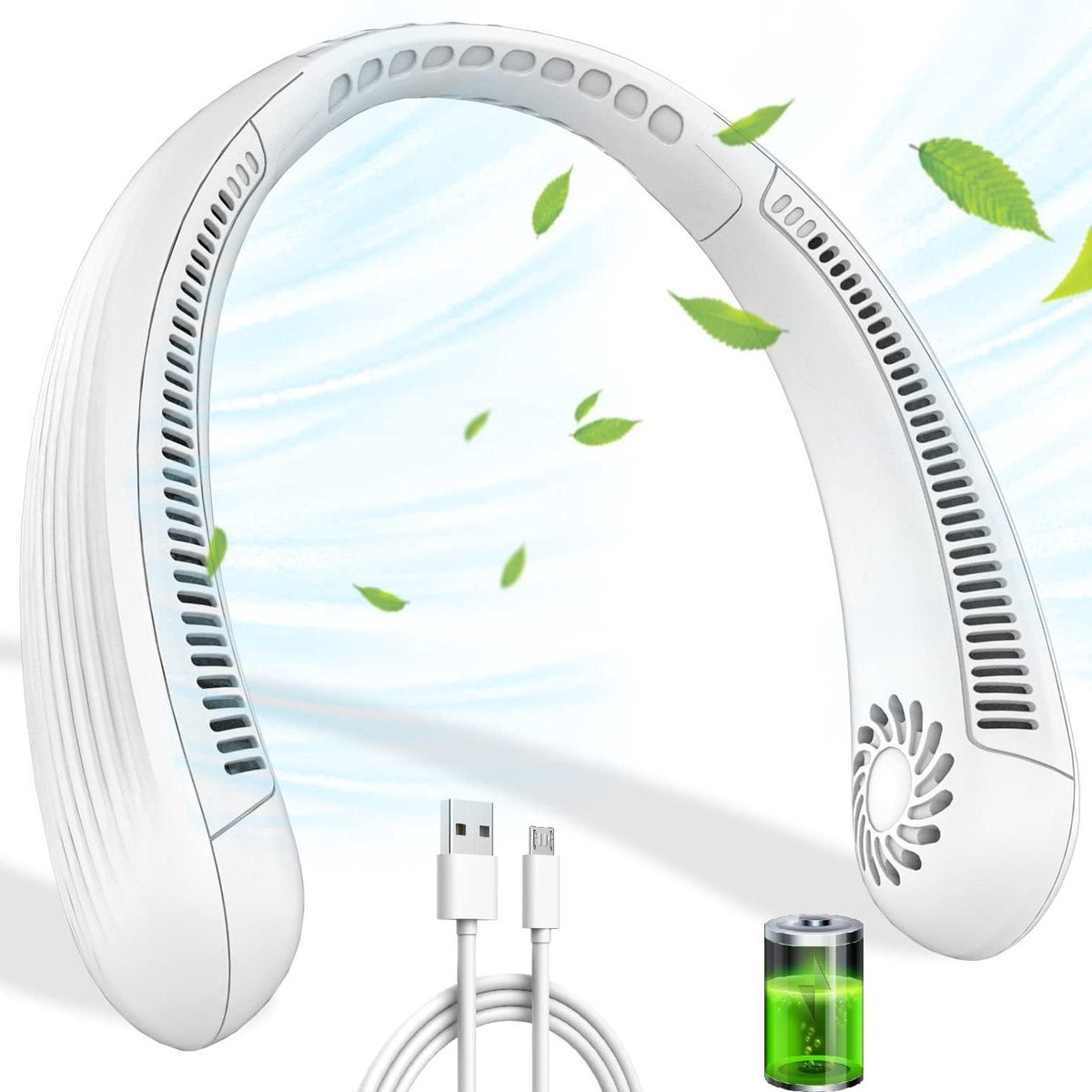 Draagbare Nekventilator - Persoonlijke Koeler - Verkoeling Onderweg - Bladloos Ontwerp - 8 Uur Batterij - Wit