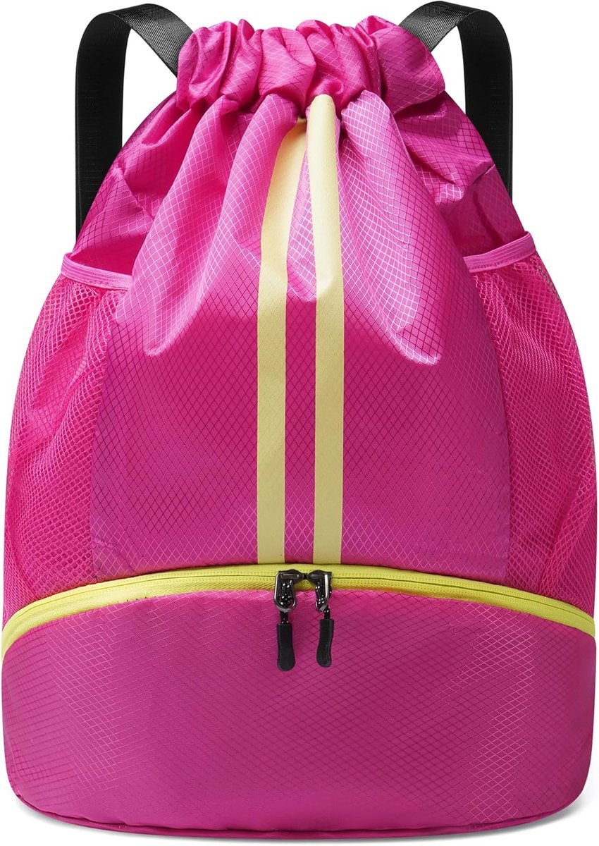SnelShoppen - Vortix Gymtas voor jongens, dames, heren en kinderen, sporttas met trekkoord, waterdichte gymtas met schoenenvak, roze L voor basketbal,