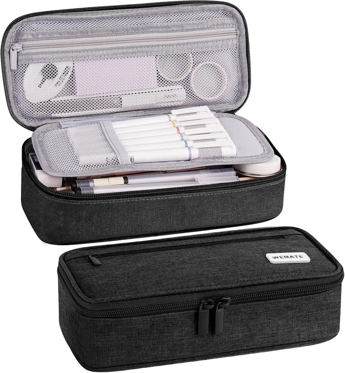 SnelShoppen - WEMATE Pennenetui - zwart, 9,1 x 4,3 x 2,6 inch - etui voor pennen, potloden, markeerstiften - ideaal voor school, kantoor, creatief geb