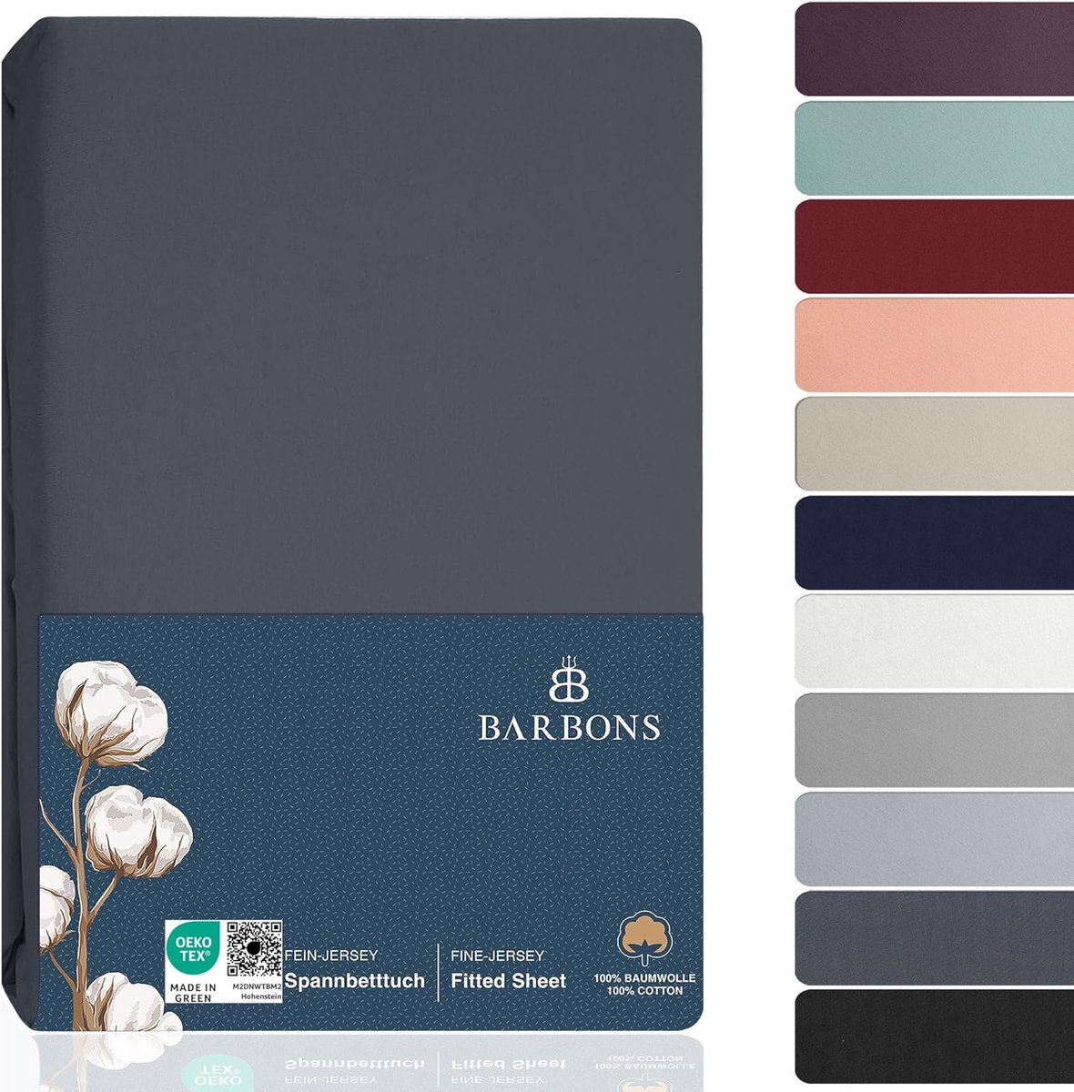 SnelShoppen - Hoeslaken 180 x 200 cm, 100% Katoen, Oeko-Tex-gecertificeerd, Jersey Beddengoed voor Boxspringbed en Dikke Matrassen tot 27 cm, Donkergr