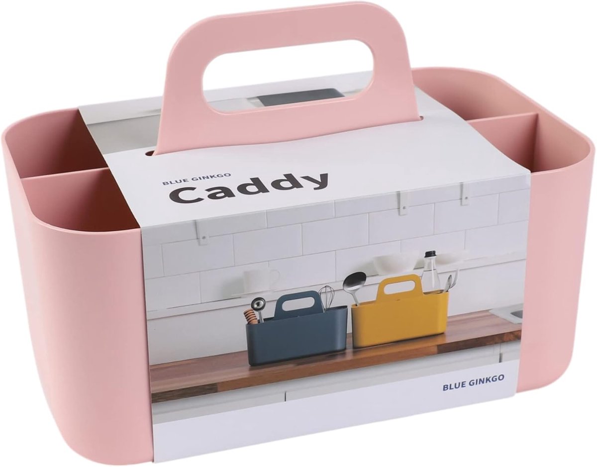 Thijox - BLUE GINKGO Stapelbare Organizer Caddy - Draagbare Draagtas voor Badkamer, Kantoor, Ambachten, Schoolbenodigdheden - Rechthoek, Roze, Modern