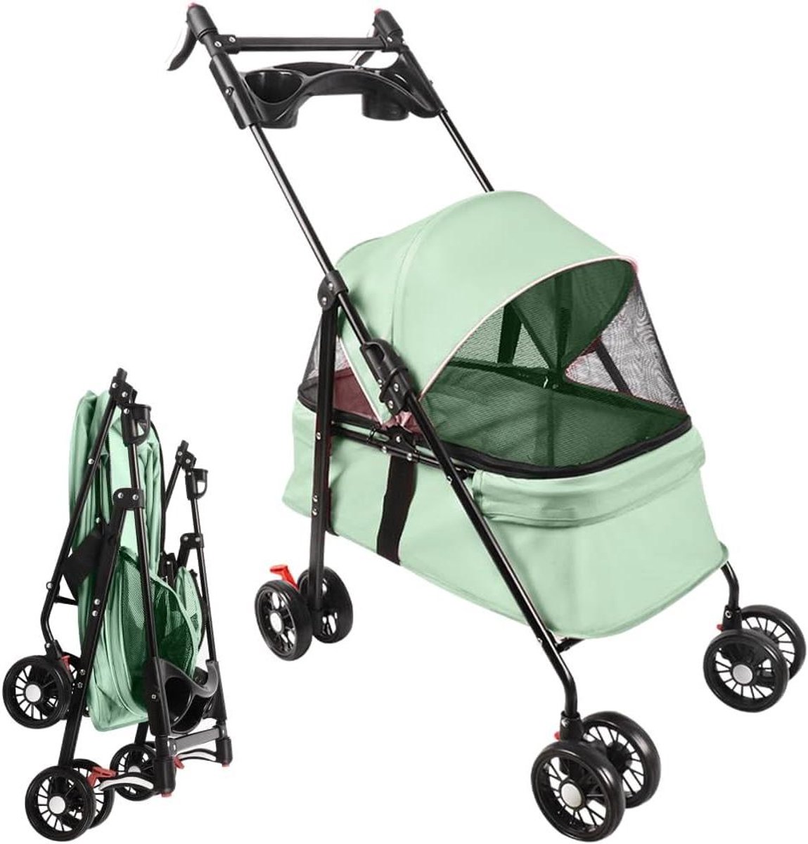 Huisdier Kinderwagen - Dierenbuggy - Comfortabel Reizen - Opvouwbaar Ontwerp - 50x70x95 cm - Mintgroen