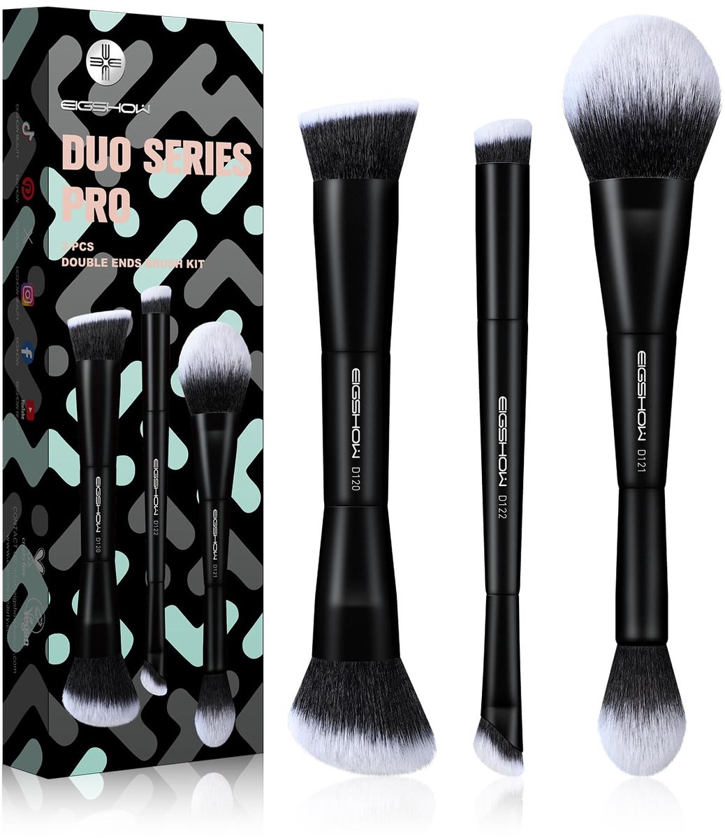 SnelShoppen - Set van 3 Dubbelzijdige Make-upkwasten, Professionele Make-up Kwastenset in Zwart, Perfect voor Oogschaduw, Blush en Foundation - Ideaal