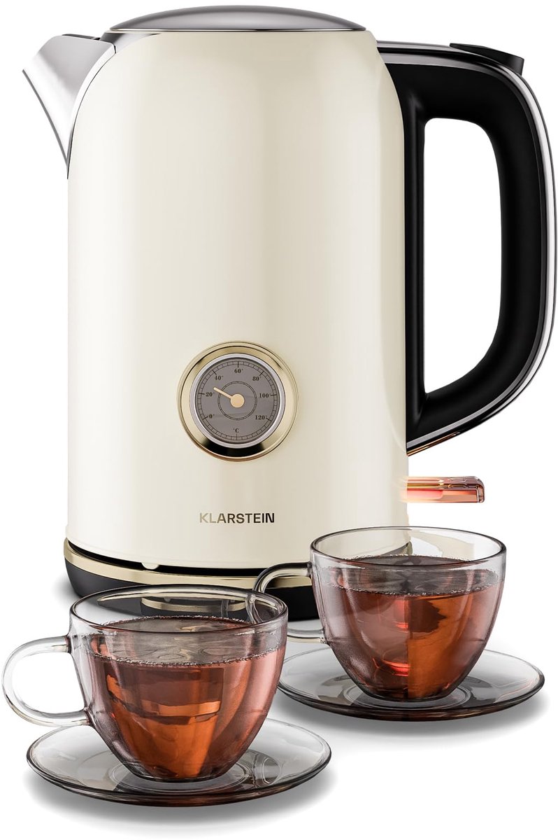 SnelShoppen - Retro Waterkoker 1,7 L - Vintage Design Waterkoker met 2200 W, Uitneembaar Kalkfilter, 360° Basis en Automatische Uitschakeling voor Keu