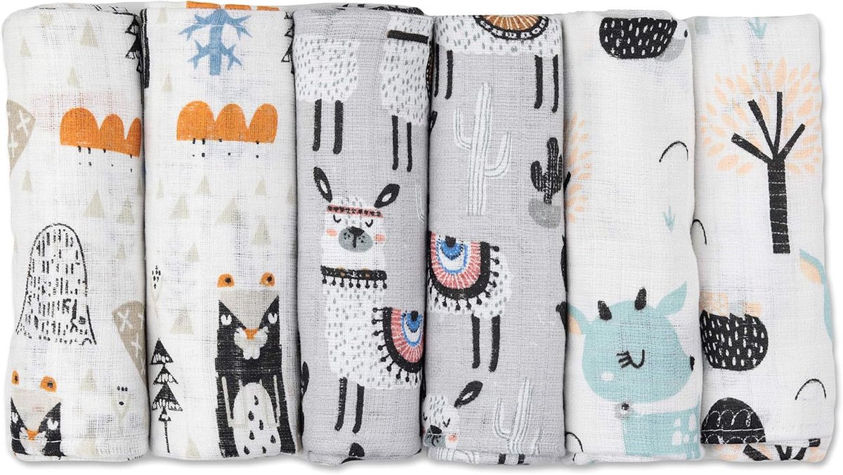 SnelShoppen - Mulldoeken Luiers voor Baby's, 6 Stuks, 70 x 80 cm, Zachte Stoffen Luiers, Gecontroleerd op Schadelijke Stoffen, Spuugdoeken Baby voor J