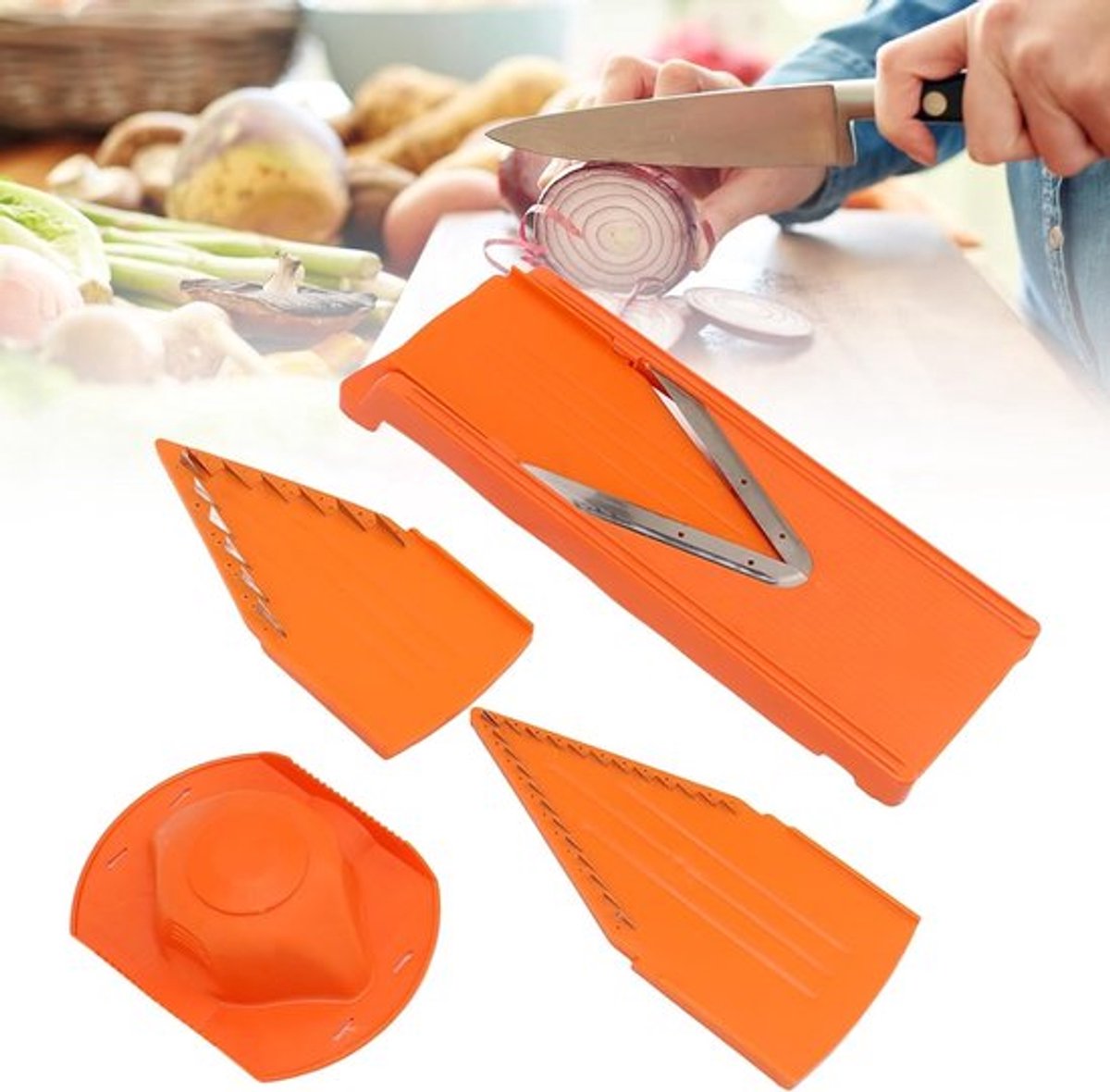 Handmatige Mandoline Snijder voor Groenten - Multifunctionele Groente Cutter met V-Snijders en Handbescherming voor Uien, Knoflook en Aardappelen