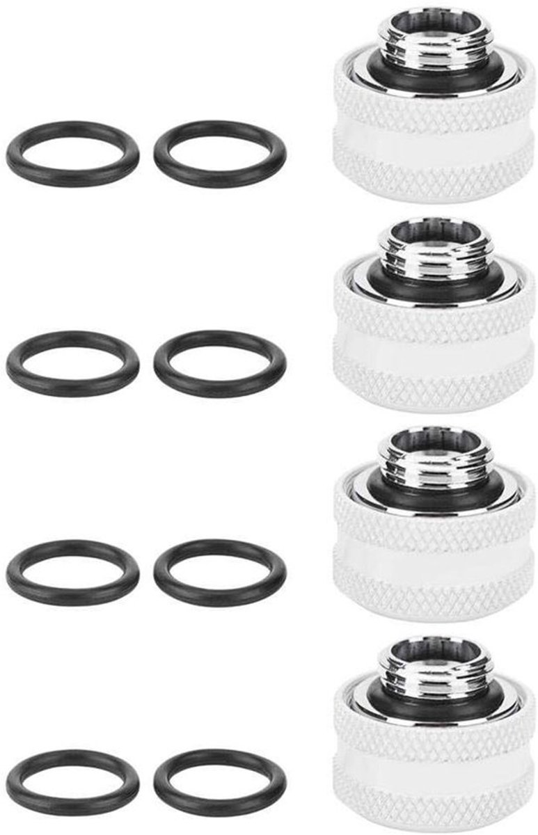 Waterkoeling knelkoppeling 16 mm met afdichtringen voor harde acrylbuis - Voor computer waterkoelsysteem - Wit