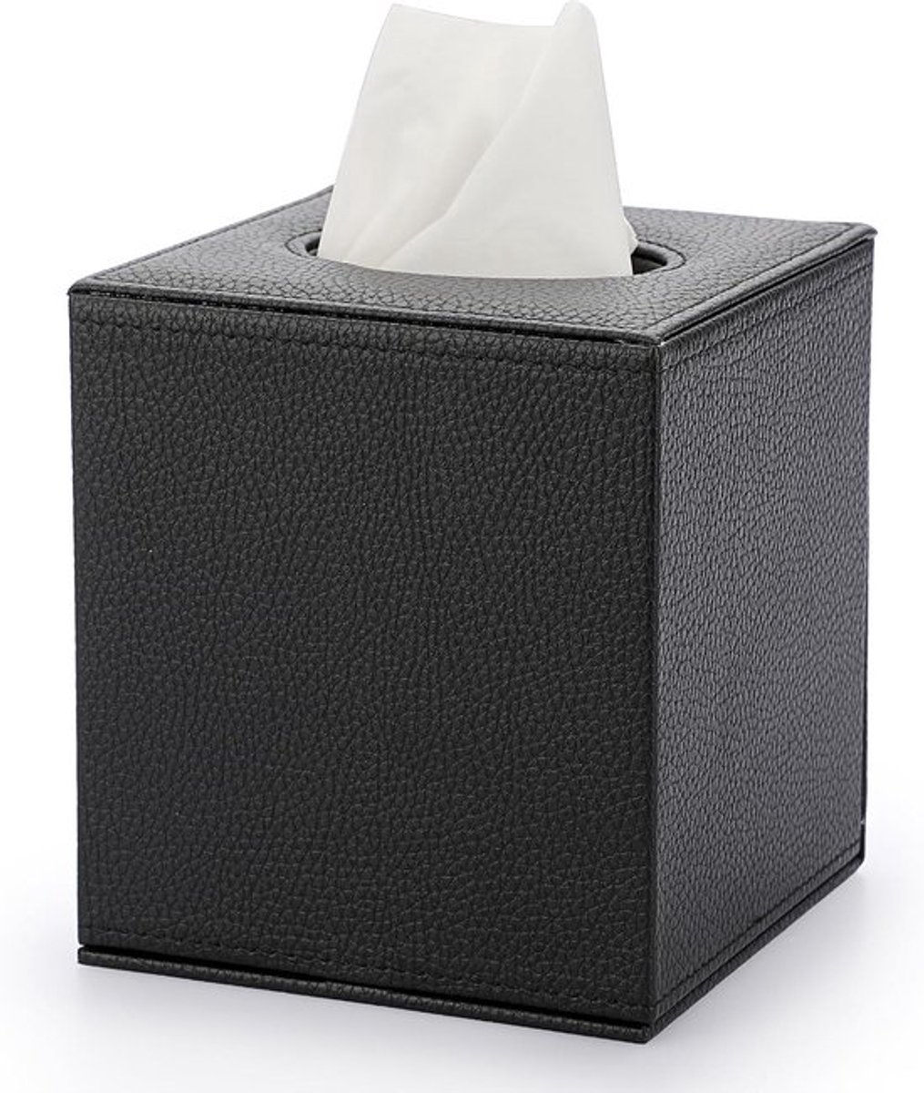 Stijlvolle PU Leren Kubus Tissuehouder - Elegante Tissuebox voor Huishoudens en Kantoorgebruik, Zwart, Multifunctioneel en Duurzaam