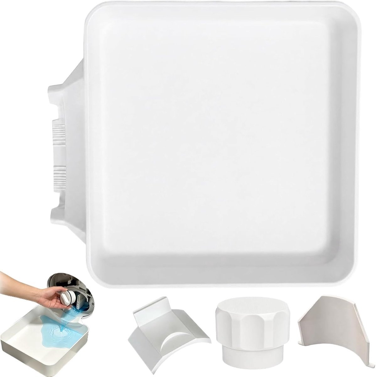 1 Pack Wasmachine Lekbak - Lekvrij Filter Reinigingsgereedschap - Wasmachine Afvoerbak - Afvoerbak Herbruikbare Watercollector - Gemakkelijk schoon te maken Plastic - Overloop - Afvoerbak - Wit - 18*18*7cm
