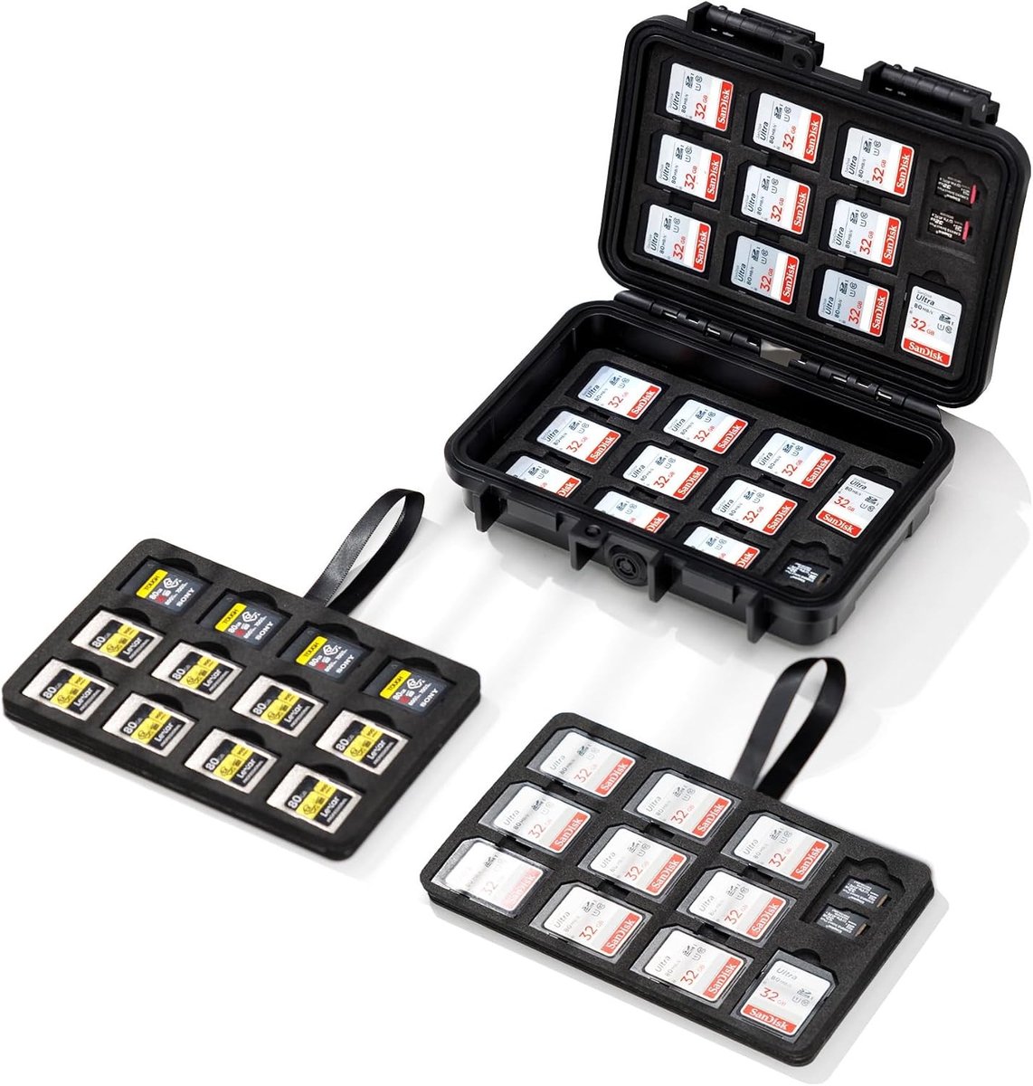 Waterdichte geheugenkaarthouder voor 33 SD/SDHC/SDXC en 90 MicroSD kaarten, 4-laags ontwerp, ideaal voor camera accessoires en veilige opslag