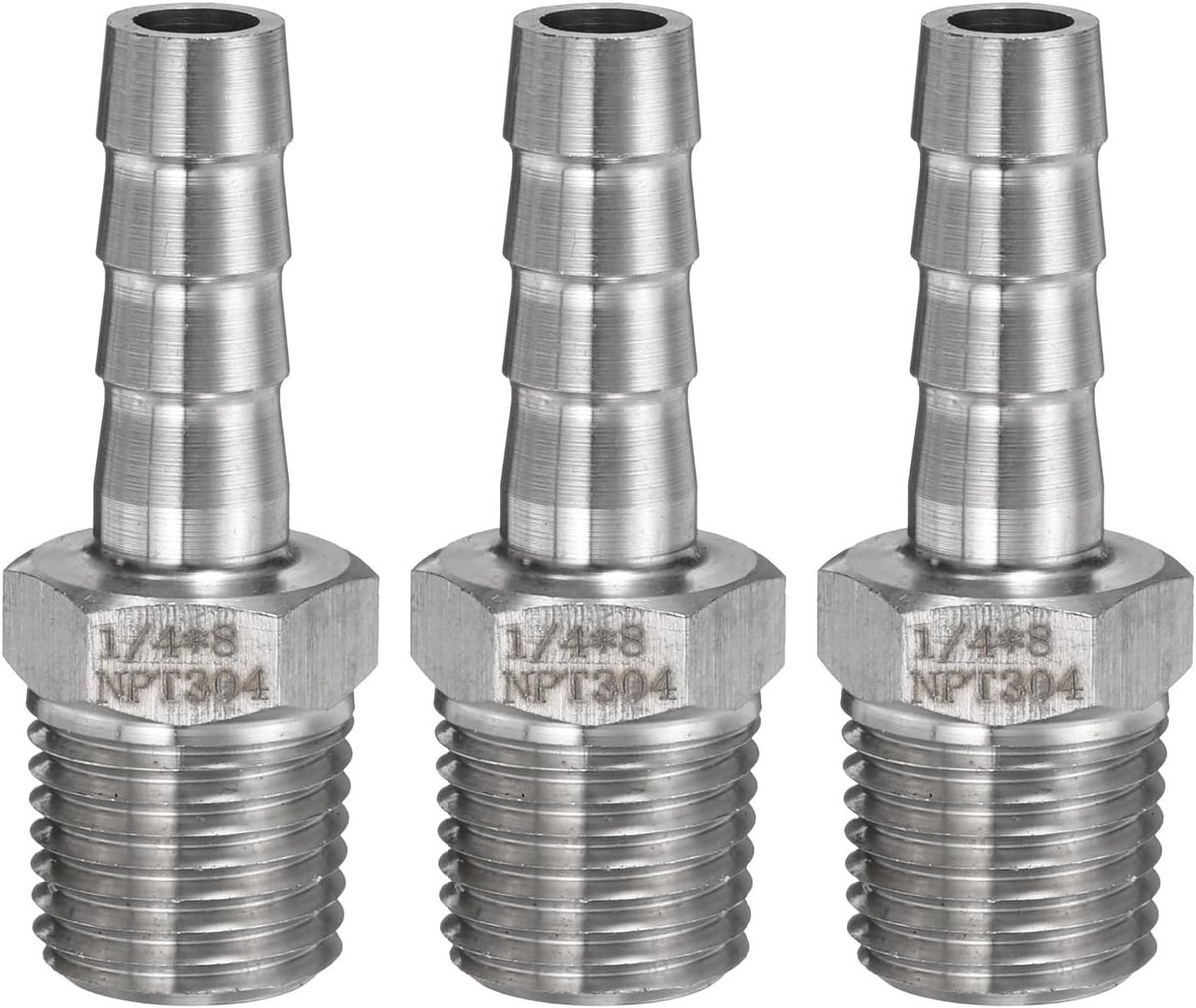 3 Stuks RVS Slangverbinders 0.3 Inch Slang x 1/4 Inch NPT Mannelijke Fitting voor Lucht en Watergebruik
