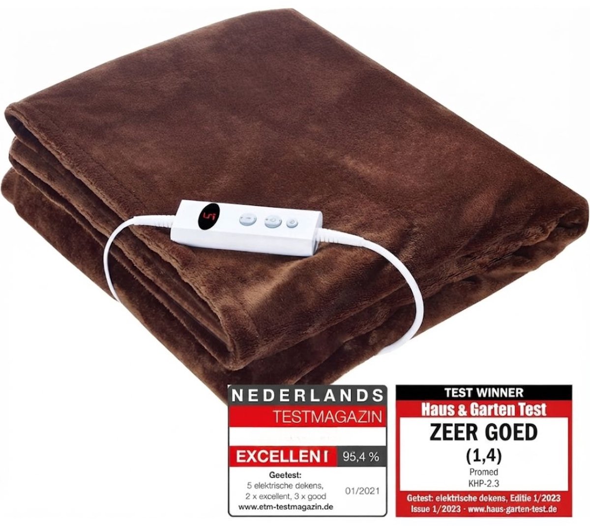 SP® Elektrische Deken - Gezellige Verwarmingsdeken - Elektrisch Verwarmd - Bruin - 180cm x 130cm x 1cm