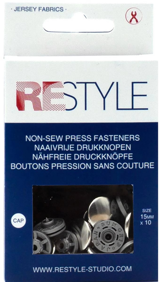 Naaivrije plastic drukknopen 15 mm met metalen kap