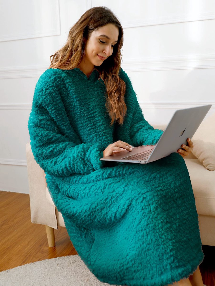 SnelShoppen - Unisex oversized draagbare deken hoodie voor vrouwen en mannen, lange comfortabele sherpa-deken sweatshirt, pluche warme gezellige deken