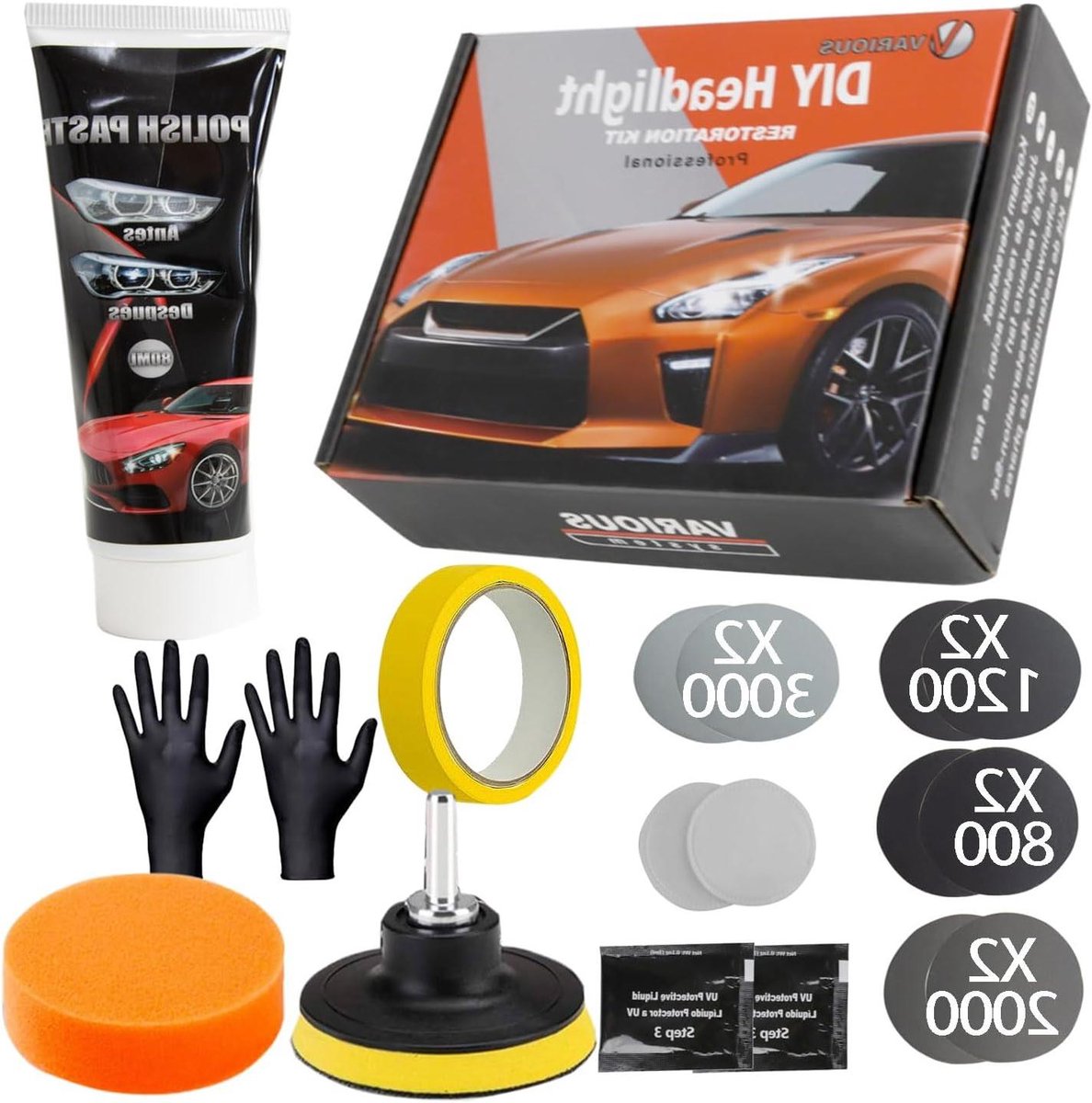 Koplamp Restauratie Kit - Polijsten Auto Koplamp - Vergeling Herstellen - Zonder Demontage - 2 Kits - Transparant