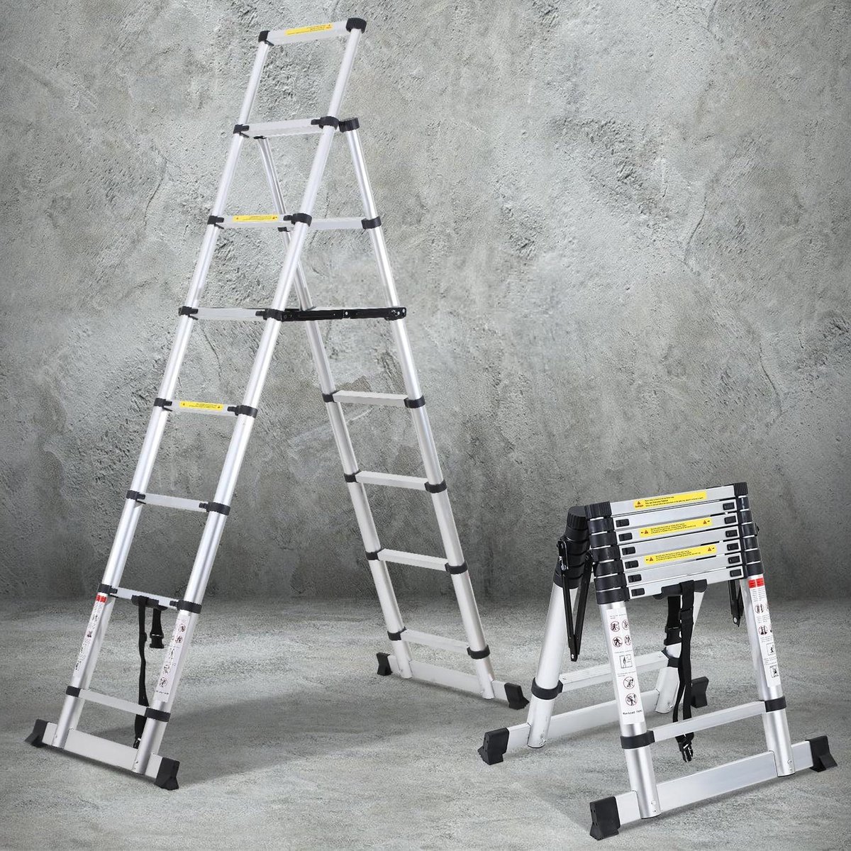Telescopische Ladder - Vouwladder A-frame - Dak en Klussen - Veiligheidsvergrendeling - 69 cm Opgevouwen - Zilver